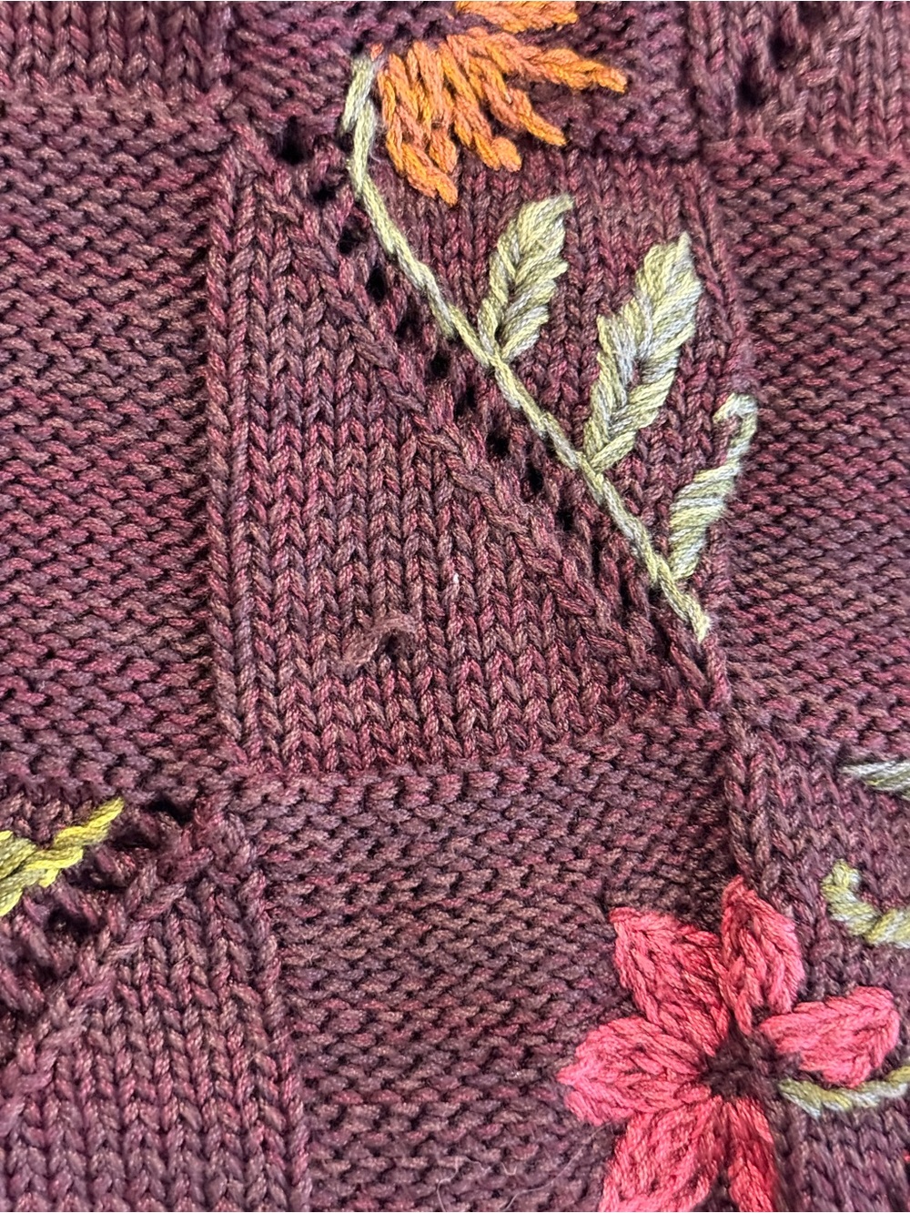 Peruvian Connection L Embroidered Pima Cotton Open Knit Floral Sweater Boho Art - Picture 10 of 14